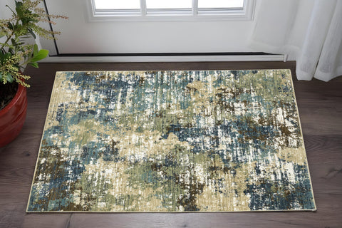 3' X 5' Blue And Green Abstract Area Rug