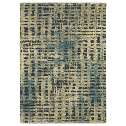 3' X 5' Beige And Blue Geometric Area Rug