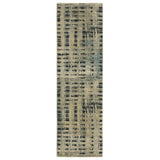 8' Beige And Blue Geometric Runner Rug
