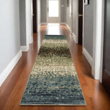 8' Blue And Brown Abstract Runner Rug
