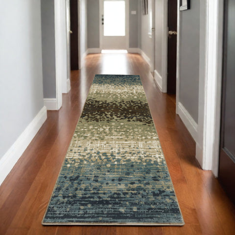 8' Blue And Brown Abstract Runner Rug