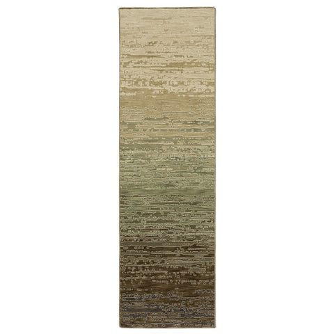 8' Brown And Green Abstract Runner Rug