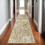 8' Beige And Brown Geometric Runner Rug