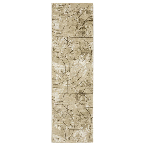 8' Beige And Brown Geometric Runner Rug