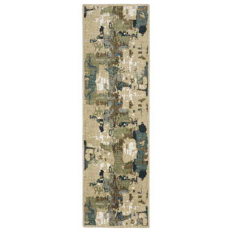 8' Beige Blue And Brown Abstract Runner Rug