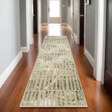 8' Beige And Blue Geometric Runner Rug