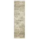 8' Beige And Blue Geometric Runner Rug