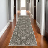 8' Gray And Light Gray Oriental Runner Rug