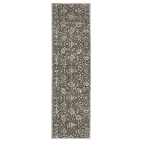 8' Gray And Light Gray Oriental Runner Rug