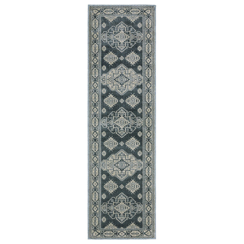 8' Blue And Gray Medallion Runner Rug