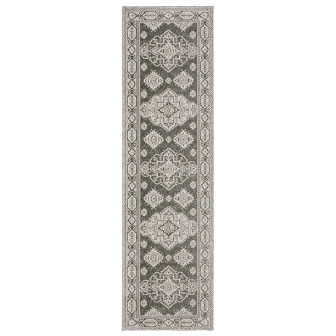 8' Gray And Gray Medallion Runner Rug