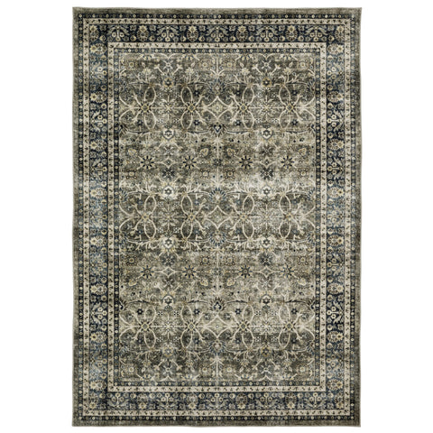 5' X 7' Charcoal And Blue Oriental Area Rug