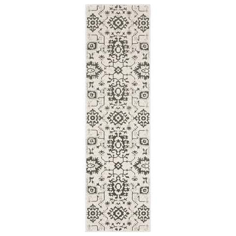 8' Ivory And Gray Oriental Runner Rug