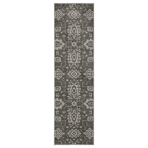 8' Gray And Ivory Oriental Runner Rug