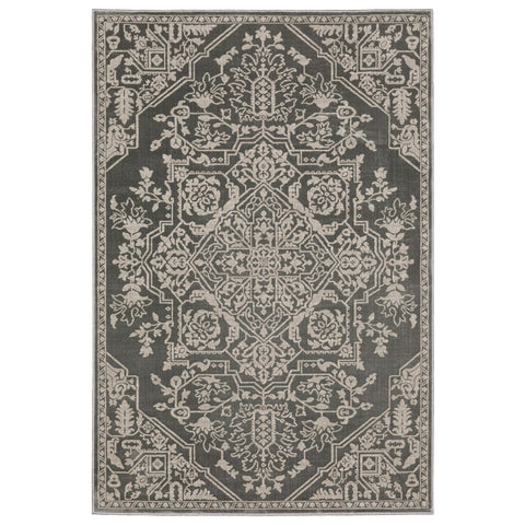 5' X 8' Gray And Light Gray Oriental Area Rug