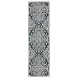 8' Blue And Ivory Oriental Runner Rug