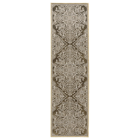 8' Gold And Beige Oriental Runner Rug