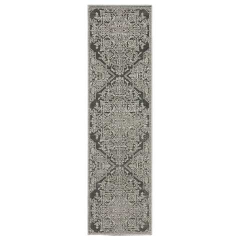 8' Gray And Light Gray Oriental Runner Rug