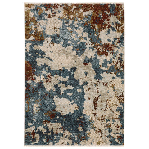3' X 5' Beige Teal And Rust Abstract Area Rug With Fringe
