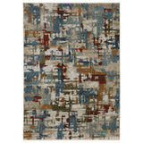 3' X 5' Beige Teal And Brown Abstract Area Rug With Fringe