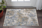 3' X 5' Beige And Blue Abstract Area Rug With Fringe