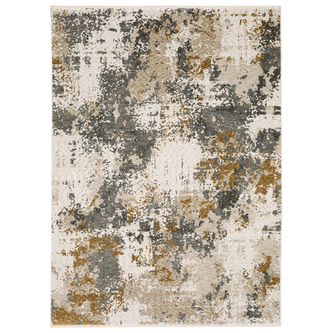 3' X 5' Beige And Gray Abstract Area Rug With Fringe