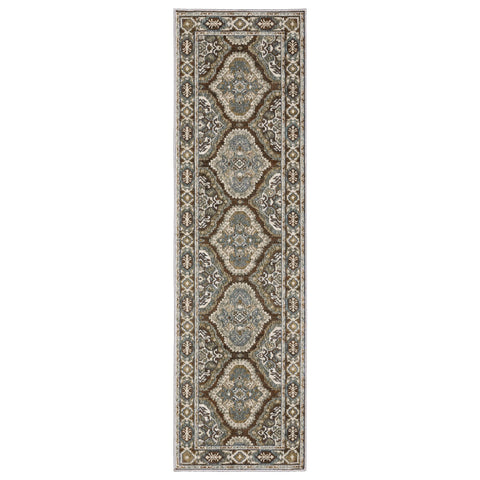 8' Blue And Gray Medallion Runner Rug