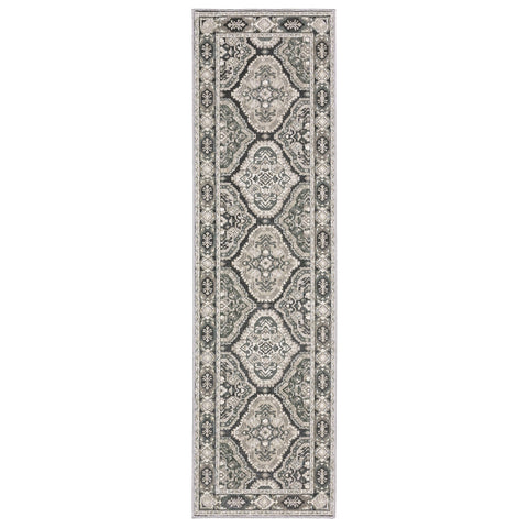 8' Ivory And Blue Medallion Runner Rug