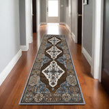8' Blue And Green Medallion Runner Rug