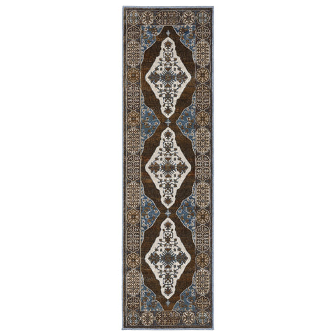 8' Blue And Green Medallion Runner Rug