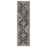 8' Gray And Blue Medallion Runner Rug