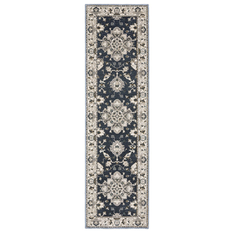 8' Blue Oriental Runner Rug