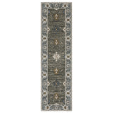 8' Blue Gray And Ivory Oriental Runner Rug