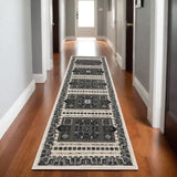 8' Gray And Blue Medallion Runner Rug