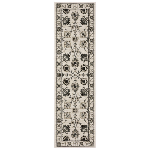 8' Ivory And Gray Oriental Runner Rug