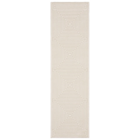 8' Ivory And Beige Geometric Runner Rug