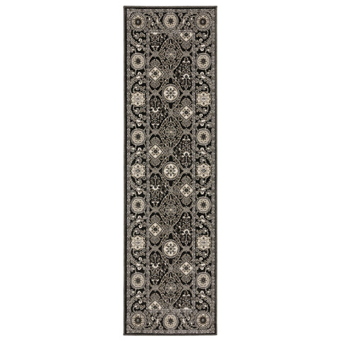 8' Charcoal And Gray Oriental Runner Rug
