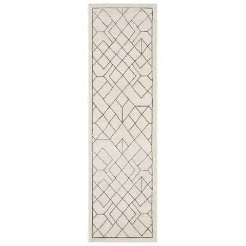 8' Ivory And Taupe Geometric Runner Rug