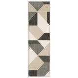 8' Ivory And Black Geometric Runner Rug