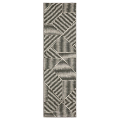 8' Gray And Ivory Geometric Runner Rug