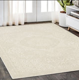 5' X 8' Ivory And Beige Medallion Area Rug