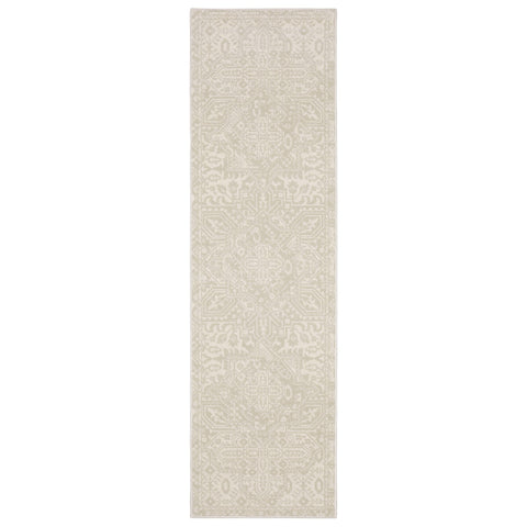 8' Ivory And Beige Medallion Runner Rug