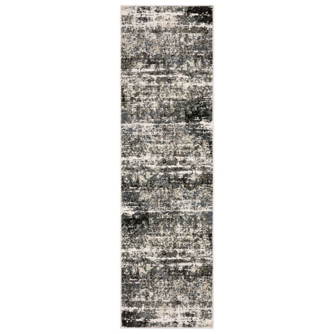 8' Gray And Ivory Abstract Runner Rug