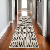8' Beige And Black Geometric Runner Rug