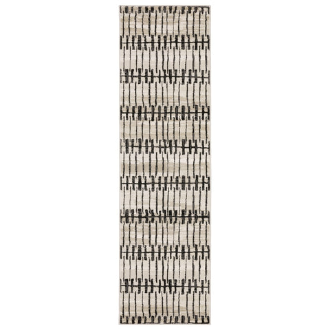 8' Beige And Black Geometric Runner Rug