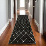 8' Charcoal And Ivory Trellis Runner Rug