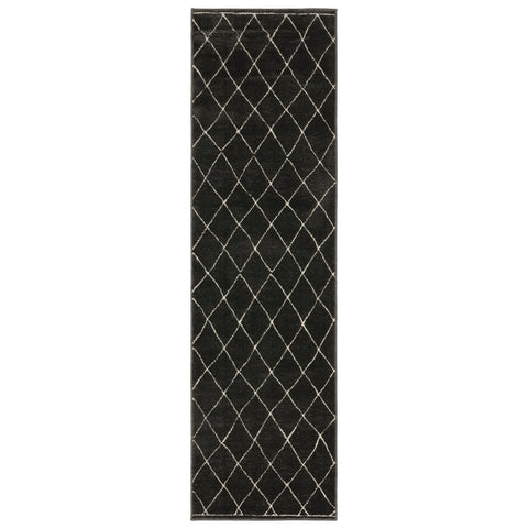 8' Charcoal And Ivory Trellis Runner Rug