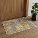 3' X 5' Beige And Gold Abstract Area Rug With Fringe