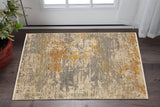 3' X 5' Beige And Gold Abstract Area Rug With Fringe