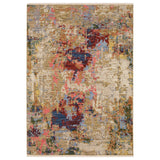 3' X 5' Beige Salmon And Yellow Abstract Area Rug With Fringe